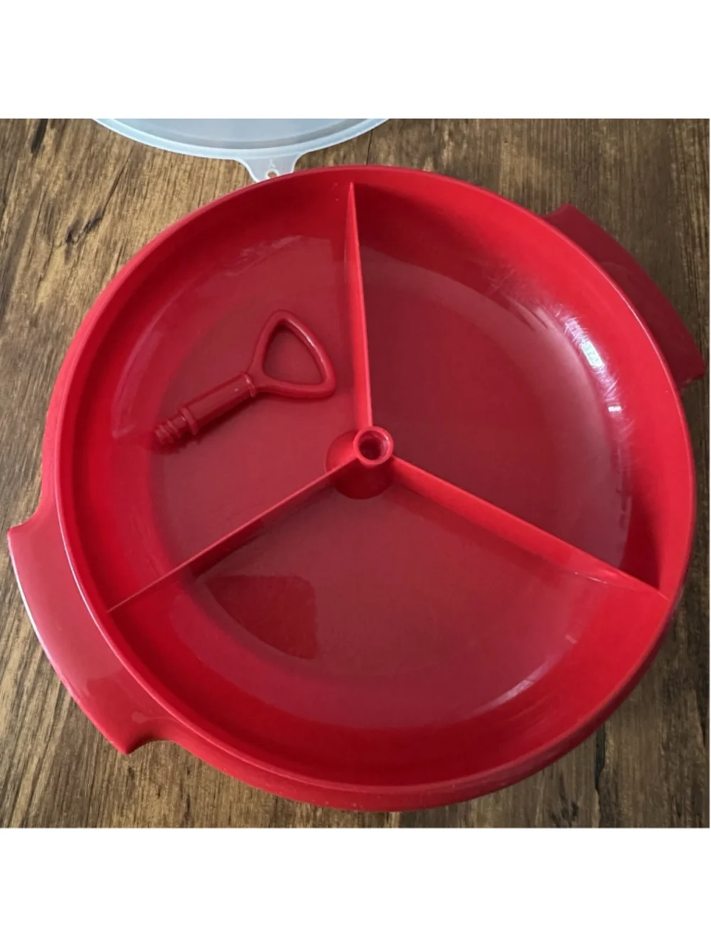 Vintage Tupperware Red Suzette Divided Relish/Candy Dish #608-1 With Sheer Seal
